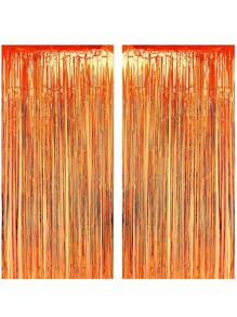 2/1pc Orange Tinsel Curtain, Autumn Streamer Back To School Graduation Decor, Halloween Thanksgiving Birthday Party Background, Photo Booth Prop
