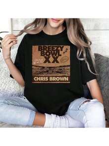 Camiseta divertida Breezy Bowl XX Concert Shirt, Chris Shirt, Chris Merch Shirt, Breezy Concert Souvenir camiseta, Cb 2025 Tour Shirt Tops de verano para adolescentes, Camisetas gráficas oversized de manga corta para mujeres - Negro - Ver 1