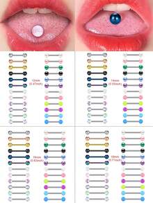 24Pcs Color Balls Multi Style Balls Tongue Rings Nipple Rings Stainless Steel 14G Straight Barbells Piercing Jewelry 12mm, 14mm, 16mm, 18mm - Silver - View 1