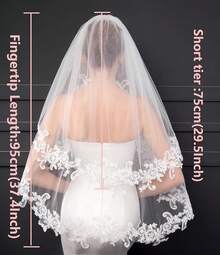 Short Wedding Veil With Comb - 2 Tier Bridal Veil, 24" Length Tulle Bride Accessories For Women - Ivory - 查看 2