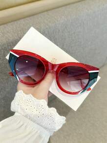 1 pereche ochelari de soare vintage cu ramă completă, cu ochi de pisică, pentru femei, cu blocuri de culoare, accesorii de călătorie la modă și de vacanță