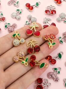 10 Stücke süße niedliche rote Kirsch Emaille Tropfenöl Anhänger mit glänzenden Strass-Einlagen, 6 Stile zierliche Fruchtform Zinklegierung Anhänger für DIY sommerliche, leuchtende Halskette, Armband, Ohrringe, Schlüsselanhänger, Handykette, Taschen Accessoire - Modeschmuck für Mädchen im Alltag, ideales Geschenk für Freunde