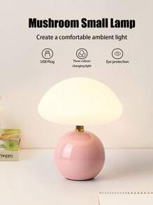 1 PC LED Portable Mushroom Decorative Lamp With USB Plug, Push Button Switch, Three Colours Changing Light, Reading Desktop Table Lamp, Outdoor Camping Night Light, Suitable For Dining Room, Bedroom, Living Room, Office Home Decoration, Holiday Gift For Friends