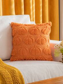 2pcs Orange Curved Pumpkin Pattern Pillow Covers, Boho Style Faux Fur Polyester Fabric Sofa Cushion Covers Suitable For Halloween, Living Room And Dining Room Decor
