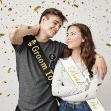 4pcs Groom & Bride Wedding Party Decoration Set, Including Shoulder Strap Badge, Ceremonial Attire Accessory, Wedding Event Costume Party Supplies