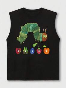 1pcs Hungry Caterpillar Printed Men's Tank Top Summer Casual Tank Top 100% Pure Cotton Ideal Choice For Summer Vacation - Black - View 4