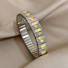 1pc Gold Heart-Shaped Bracelet, Elastic Stainless Steel Bracelet, Women's Silver Bangle, Suitable For Daily Wear, Parties, Weddings, Birthdays, Can Be Used As Jewelry Gift - Silver - View 14
