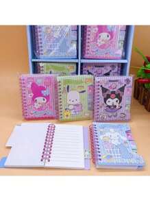 Sanrio 1pc Cute Cartoon Embossed Spiral Notebook, Student Pocket Memo Book, Children Gift Stationery School Supplies,Back To School