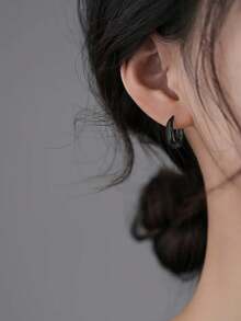 1 Pair Elegant Minimalist Geometric Circle Hoop Earrings, Chic & Suitable For Daily Wear For Women - Gun Black - View 3