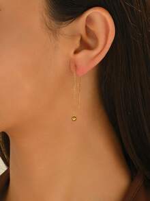 1pair New Small Bead & Mini Cylinder Design High-End Style Earrings Or Ear Clips For Women - Yellow Gold - View 2