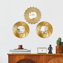 3pcs Plastic Vintage Gold Wall Mirrors, Home Decor With Hanging Hooks, Also Available Vintage Sunflower Pattern Decorations, Suitable For Living Room, Bedroom, Dining Room, Back To School Room Decor And Study Supplies - Multicolor - View 12