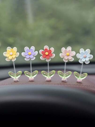 5pcs Shaking Flowers Car Dashboard Decoration, Car And RoomInterior Decoration, Can Be Used For Car Window Side Rearview Mirror