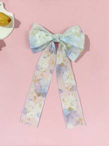 1pc Women's Sweet Floral Print Bow Ribbon Hairpin Clip, Fashionable, Charming Casual Style, Suitable For Commuting, Parties, Birthdays, Street Style, Travel, Photogenic - A Great Gift For Best Friends Claw Clips Hair Slide Hair Barrettes