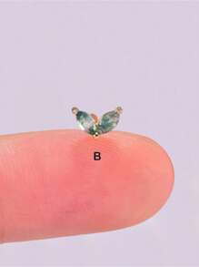 1PC 925 Sterling Silver Natural Green Agate Marquise Flat Back Cartilage Helix Piercing Fine Jewelry For Daily Wear Wedding Party Engagement Anniversary Valentine's Day