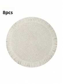 2 piezas/8 piezas Manteles individuales redondos de 15 pulgadas de fibra de papel tejida con borlas, resistentes al calor, decoración de vajilla de hotel y restaurante, decoración de mesa de comedor y sala de estar, antideslizante, adecuado para reuniones en el hogar y fiestas de boda