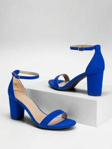 Women Classic Heeled Sandals With Adjustable Ankle Strap And Comfortable Chunky Heel For Festival Party Wedding Prom Spring Summer Daily Wearing - Xanh đậm - Xem 8