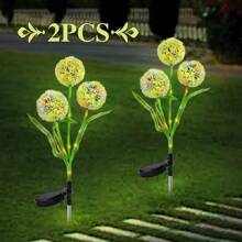 1 Peça Luz de Dente-de-leão de LED Alimentada por Energia Solar, 3 Cabeças de Flores Artificiais Multicoloridas com Efeito Luminoso para Jardim, Pátio e Decoração de Gramado - Perfeito para Festas e Temporada de Formatura, Luzes de Jardim Solares