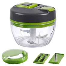 Procesador de alimentos manual 3 en 1, picadora, cortadora de vegetales para cebollas, ajo, frutas y nueces, con cuchilla de corte de tiras accionada a mano