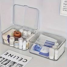 1 szt. Pudełko do przechowywania z pokrywą akrylową, przezroczyste, pyłoszczelne, odpowiednie do masek, niezbędnych rzeczy na biurko, organizacja akcesoriów do sypialni i biura, lekki, wielofunkcyjny pojemnik do pielęgnacji skóry, karty