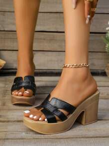 Cross - Strap Platform Chunky Heel Sandals For Women