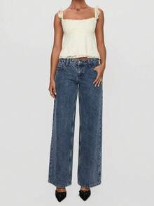 Sexy Girl Lace Design Ruffle Strap Bow Decor Lace Patchwork Sleeveless Tank Top, Spring/Summer New Arrival - Yellow - View 6