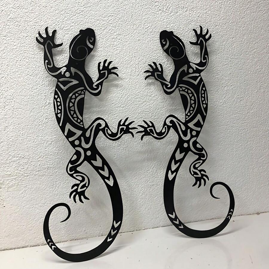 Metal Hollow Carved Frosted Black Gecko Wall Decoration Art, Suitable For Living Room, Room, Corridor, So Wall Decor And Embellishment, Holiday Gift