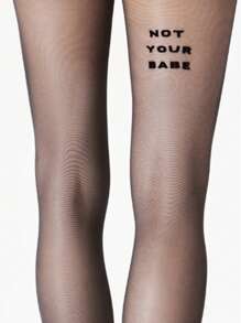 1 pieza Pantimedias transparentes estampado letras negro gótico para mujer, ajuste ceñido - Apto para mujeres que pesan 110 libras o menos