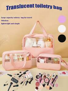 Bolsa de aseo impermeable para viajes, bolsa de aseo de PVC transparente, bolsa de almacenamiento de cosméticos, bolsa de cosméticos de viaje portátil, bolsa de playa, bolsa de mano, bolsa de maquillaje, bolsa de almacenamiento multifuncional, accesorios de viaje esenciales, accesorios de viaje, accesorios de crucero, accesorios de viaje, adecuada para cuidado de la piel, maquillaje, almacenamiento de baño, lápiz labial, bolígrafo de maquillaje, champú, cepillo de dientes, peine rizado, etc. Bolsa de aseo para damas, bolsa de maquillaje pequeña, bolsa de aseo para damas, bolsa de maquillaje pequeña, bolsa de aseo para mujeres, regalos para mujeres, regalos de Navidad, ideas de regalo para mujeres, neceser de maquillaje, artículos de viaje esenciales - Rosa - Ver 3
