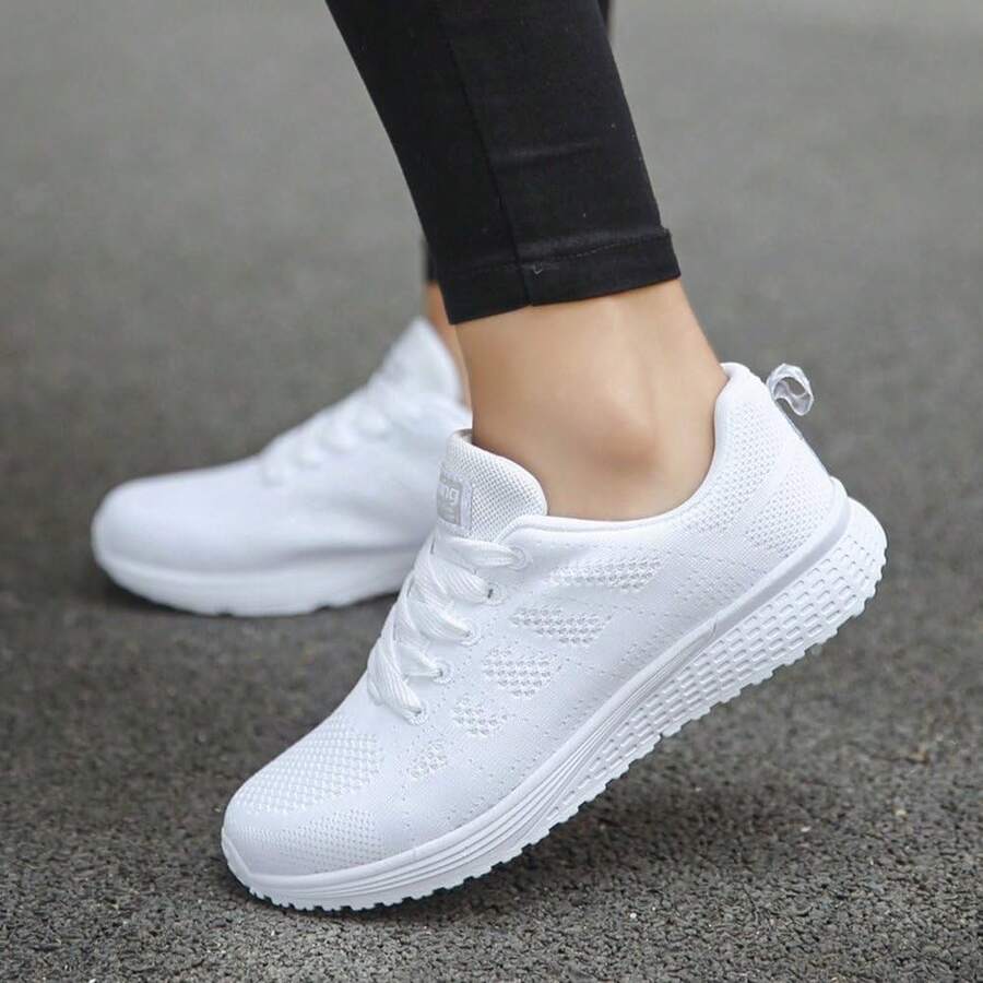 Women Casual Shoes Fashion Breathable Walking Mesh Flat Shoes Sneakers Women Gym Vulcanized Shoes Female Footwear - 白色 - 查看 1