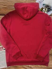 Palm Tree Red Hammock Minimalist  Women's Plus Size Casual Hoodies,  Vintage Graphic Tops,Daily Wear,Season,School,Holiday,Casual,Festival,Now, Fashion,Hip Hop - 紅色 - 查看 2