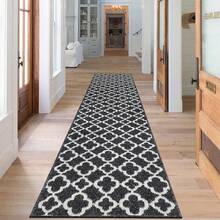 Alfombra de pasillo antideslizante, alfombra de piso de cocina, alfombras de pasillo con patrón geométrico, lavable a máquina, alfombra de área para entrada, baño - Negro - Ver 4