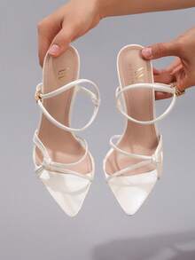 Giày sandal cao gót màu trắng dành cho nữ, kiểu dáng quai mảnh, mũi nhọn thanh lịch và gợi cảm, thích hợp cho tiệc tùng, đám cưới và thời trang. - trắng - Xem 9