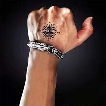 1pc 20cm Men's Viking Dragon Head Punk Style Bracelet, Fashion Vintage Accessory Suitable For Daily, Party, Gift