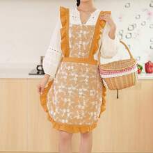 Vintage Pinafore Apron Dress Women With Pockets Cute Floral Chef Aprons Kitchen Cooking Baking Gardening - 甜瓜黃 - 查看 6