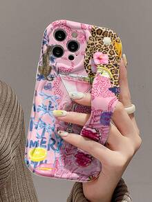 Cheetah,Leopard Print 1pc Fashion Summer Cocktail Leopard Print Thick Shockproof Phone Case With Stand Feature, Compatible With Apple & Series - Multicolor - View 2