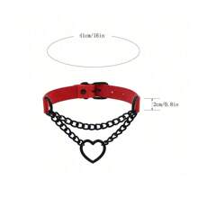 Nuevo collar gargantilla gótico punk rojo en forma de corazón para mujer, collar PU con cadenas, joyería de criada para cosplay, regalo del Día de la Madre