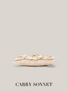 Bolso de hombro de paja para mujer, bolso de playa tejido de paja, pequeño clutch de paja, bolso, billetera y monedero, dulce y elegante, liviano y con estilo, una opción versátil para salidas diarias. Bolsos y carteras para mujer, verano, regalos de maestros, artículos esenciales para vacaciones, artículos esenciales de viaje
