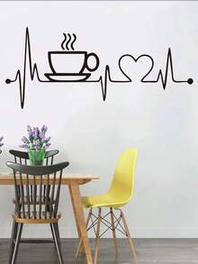 1 件咖啡杯和心形图案墙贴，PVC 自粘墙贴艺术贴花，用于家居装饰，贴纸，墙贴，乙烯基贴花，用于家居装饰，春季装饰品让您的家焕然一新，节日装饰贴纸礼物生日毕业