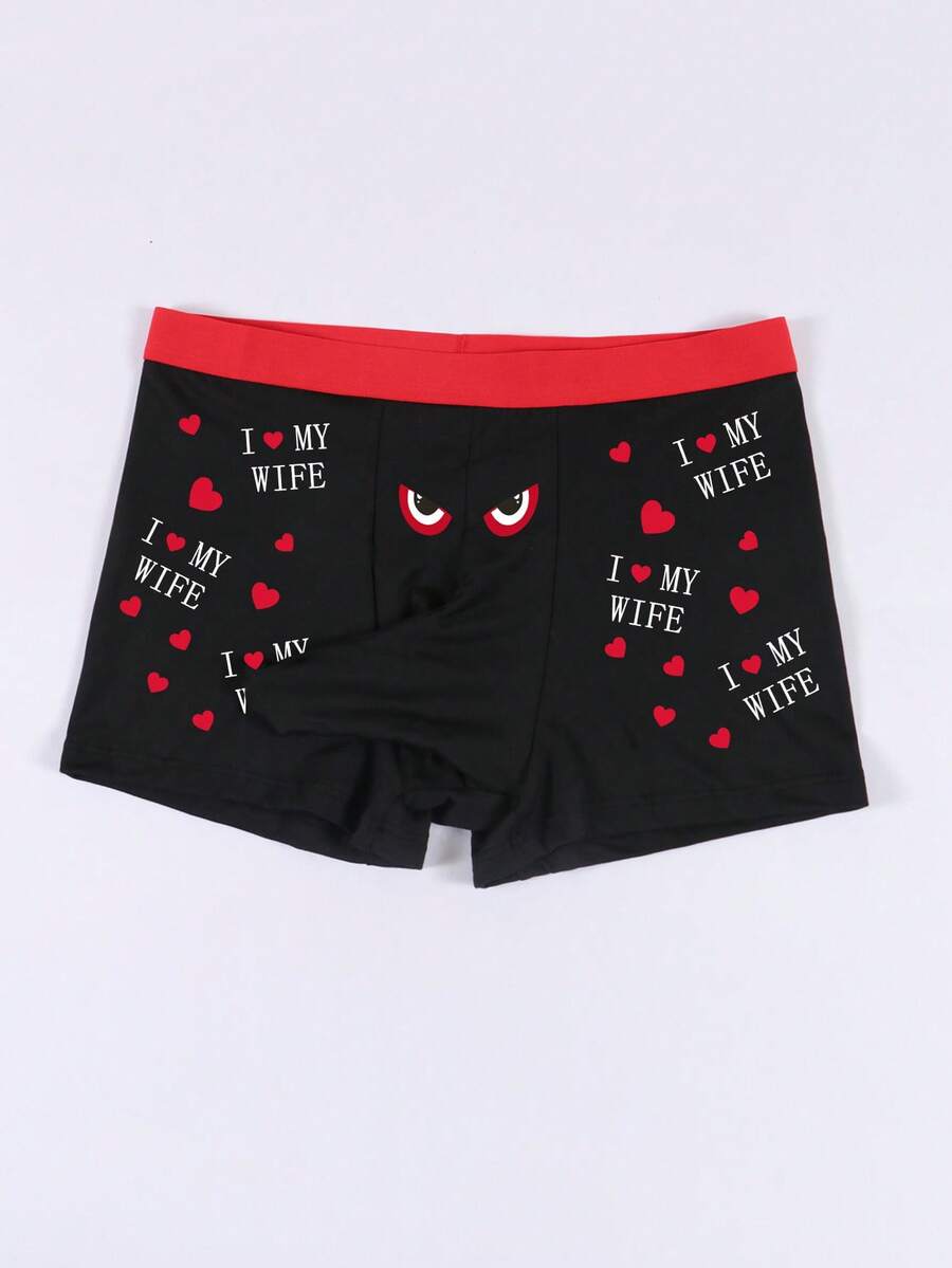 Men's Black Eye, Letter, Heart Print Elephant Pocket Stylish Underwear, Comfortable Breathable Stretchy Briefs - Black - View 1