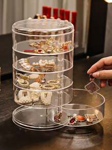 1pc Children's Multi-Layer Rotatable Hair Accessory Storage Box, Transparent Anti-Oxidation Hair Tie & Clips Organizer For Girls