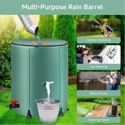 53/100/132/200 Gallon Foldable Water Tank, Portable Rainwater Collector With Faucet, Multifunctional Outdoor Water Storage, Garden Fish Pond, Lawn Care, PVC Material, Black