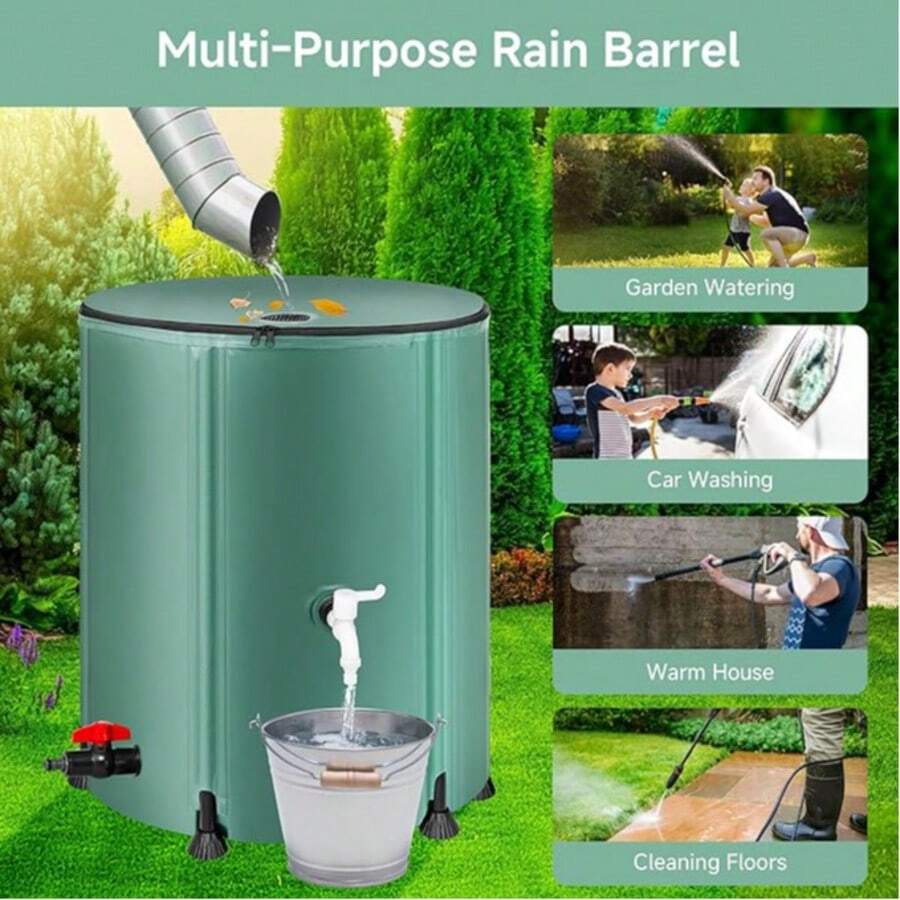 53/100/132/200 Gallon Foldable Water Tank, Portable Rainwater Collector With Faucet, Multifunctional Outdoor Water Storage, Garden Fish Pond, Lawn Care, PVC Material, Black