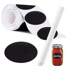 Rollo de 120 etiquetas reutilizables impermeables con forma de ola de color negro para utensilios de cocina, contenedores, frascos, especias y almacenamiento de alimentos