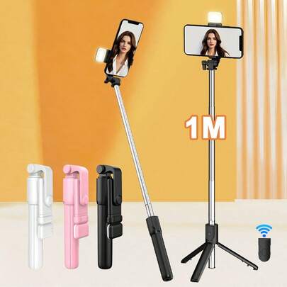 Gậy selfie không dây LED 1m, chân đế xoay 360° chống rung, dụng cụ chụp ảnh đa chức năng di động, tương thích với điện thoại IOS và Android, thích hợp cho du lịch ngoài trời, kỳ nghỉ hè, phát trực tiếp và nhiều hơn nữa.