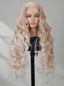 万圣节服装假发 13X4 蕾丝前假发，带婴儿头发合成纤维，日本进口，28 英寸多色卷发合成纤维耐热假发弹力网帽，适合所有人日常聚会，高品质女士自然美丽合成柔软假纤维头发