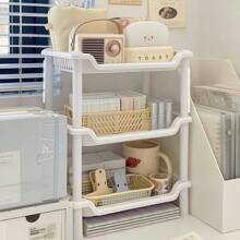 1pc 2/3 Tier Plastic Desktop Makeup Storage Rack Organizer With Hollow Design, Multi-Purpose Utility Storage Shelf For Makeup,Seasoning,Stationery,Space-Saving & Large Capacity In Vertical Space,Freestanding Compact Kitchen Essentials Holder Basket Home Decor Back To School Room Decor School Supplies