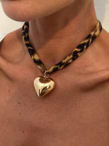 1pc Leopard Printing Necklace, Heart Bow Star Pendent Necklace, Winter Necklace, Daily Accessory, Dating, Party Necklace, Woman Gift Valentines,Mom,Mother,Mother's Day,Gift