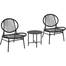 HomelyHues 3 Piece Acapulco Chair Set, All-Weather Modern Patio Furniture Set With Plastic Rope, Side Table And 2 Chairs, Woven Patio Conversation Bistro Set, Gray - 1 - View 1