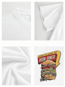 1pcs Burger Lover Men's Funny TShirts Iron Diner Funny TShirts 100% Pure Cotton Ideal For Gym And Casual Wear - White - View 3