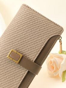 MINGYOU 1 件女士长款钱包，PU 皮革贴片编织图案色块优雅按扣开合大容量多卡槽多功能卡包钱包，紧凑型拉链零钱包，轻巧便携，适合节日礼物